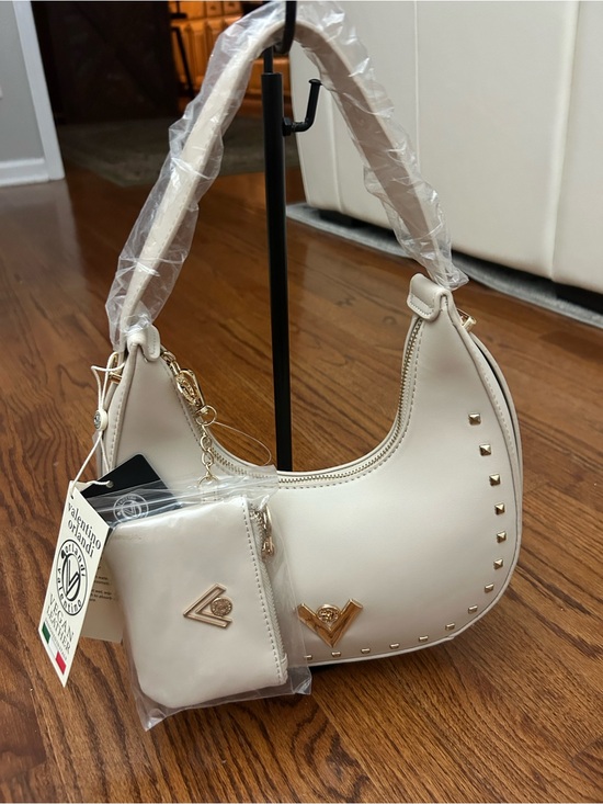 Valentino Orlandi Handbags - Valentino Orlandi Ivory Studded Hobo Bag with Matching Coin Pouch